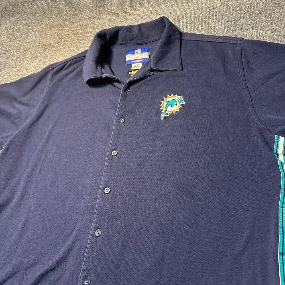 Reebok NFL Miami Dolphins Navy Blue Button Up Shirt Mens XL PlayDry On Field